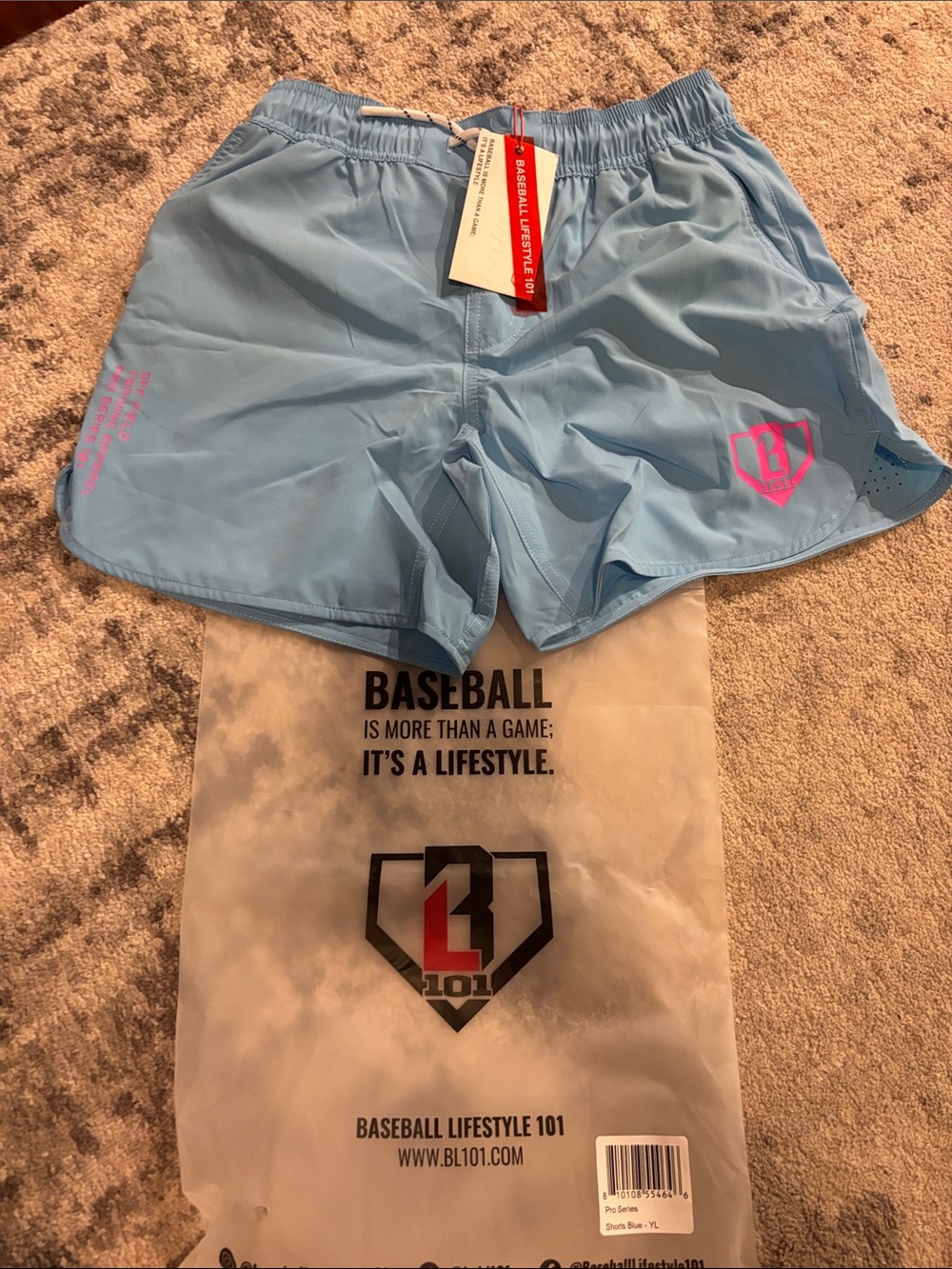 Baseball Lifestyle 101 Youth Large Cotton Candy Blue Pro Series Training Shorts